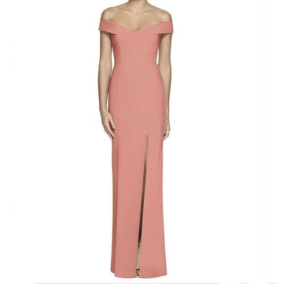 New Dessy Collection Desert Rose Off The Shoulder Criss Cross Trumpet Gown 8R‎ - Picture 1 of 9